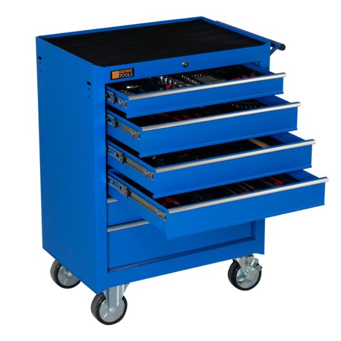 George Tools Werkstattwagen 6 Schubladen blau - bestückt 209-teilig